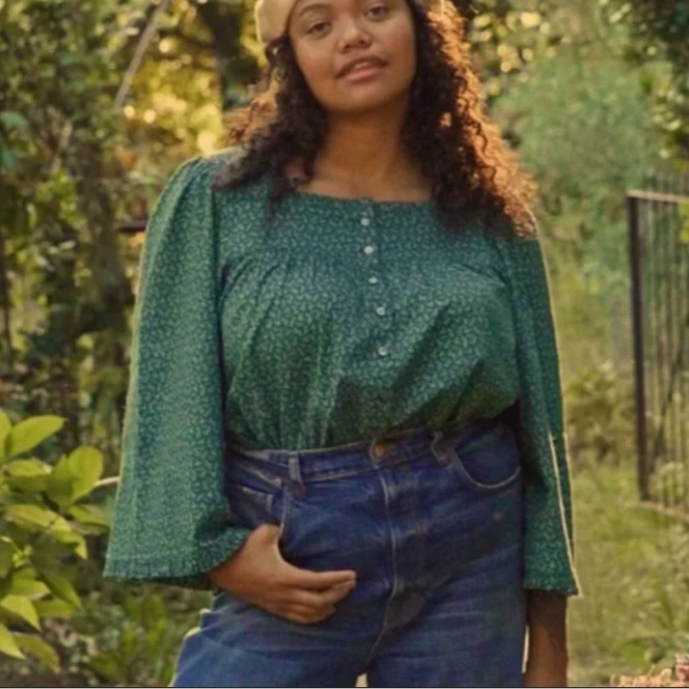 NWOT DÔEN Lunaria Top In Evergreen Winter Ditsy, XS